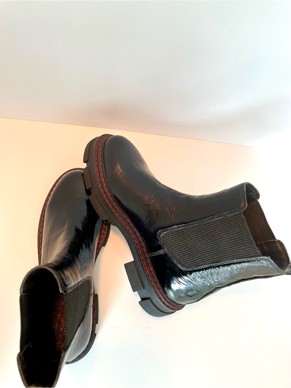 Kurt Geiger Black Chelsea Boots with Red Stitch Detail